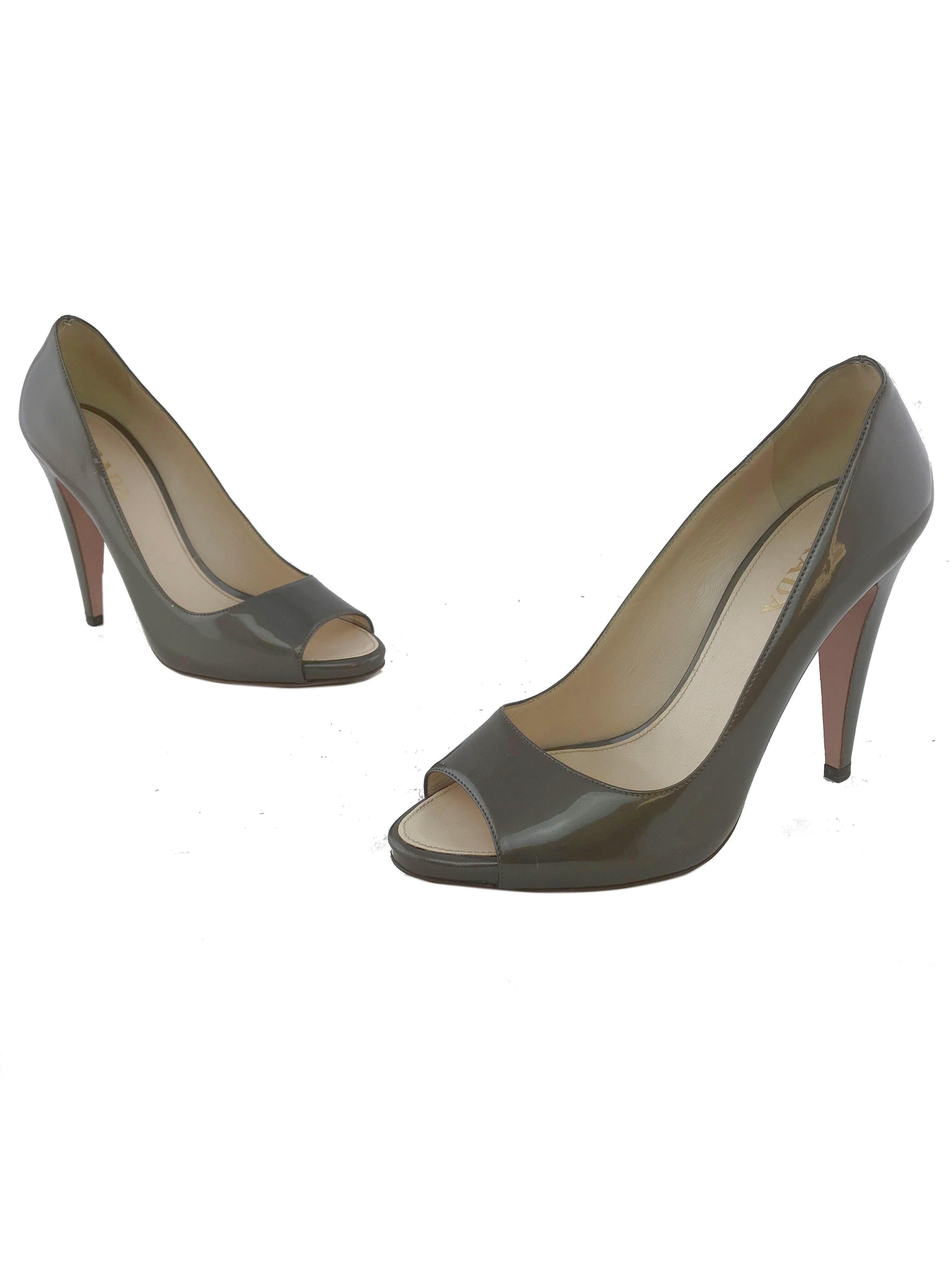 Prada Black Patent Leather Peep Toe Platform Pumps Women's Size 8 | Luxury High Heels for Parties, Weddings & Formal Events