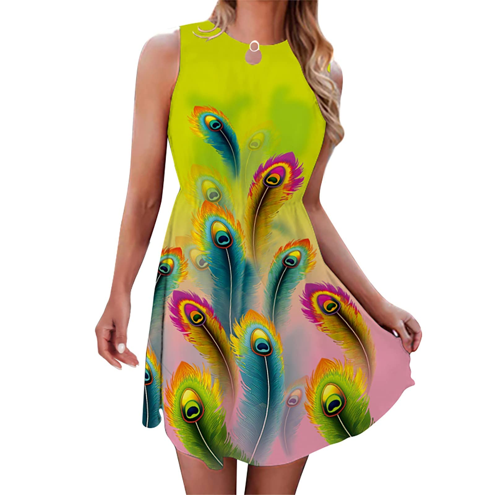 Flattering Dresses to Hide Belly Fat - O-Neck Casual Sleeveless Summer Beach Dress with Sexy Print for Vacation, Graduation & Holiday Parties | Perfect for Beach Outings, Cocktail Events & Special Occasions