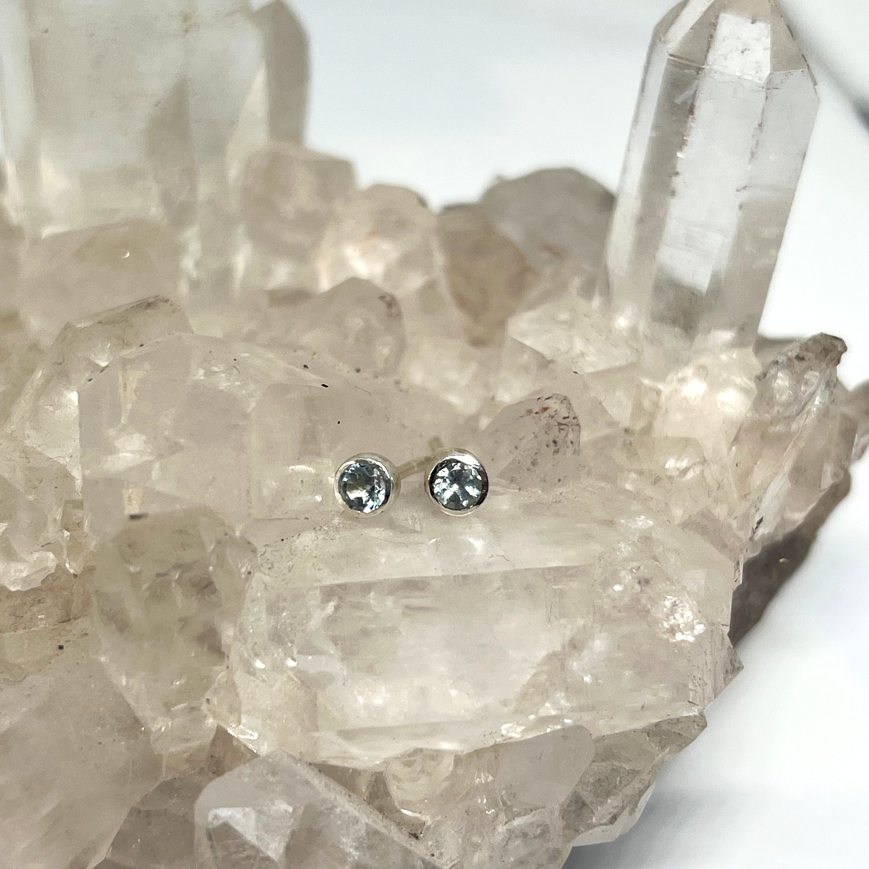 3mm Round Faceted Gemstone Bezel Set Stud Earrings - PSE004 | Elegant Everyday Jewelry for Women, Perfect for Work, Parties & Special Occasions