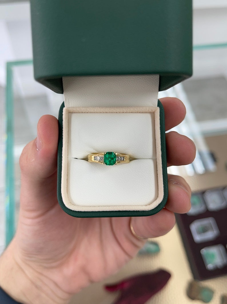 1.47tcw AAA+ Colombian Emerald Asscher Cut & Princess Cut Diamond Ring in 18K Gold - Elegant Engagement, Wedding, or Anniversary Jewelry Gift