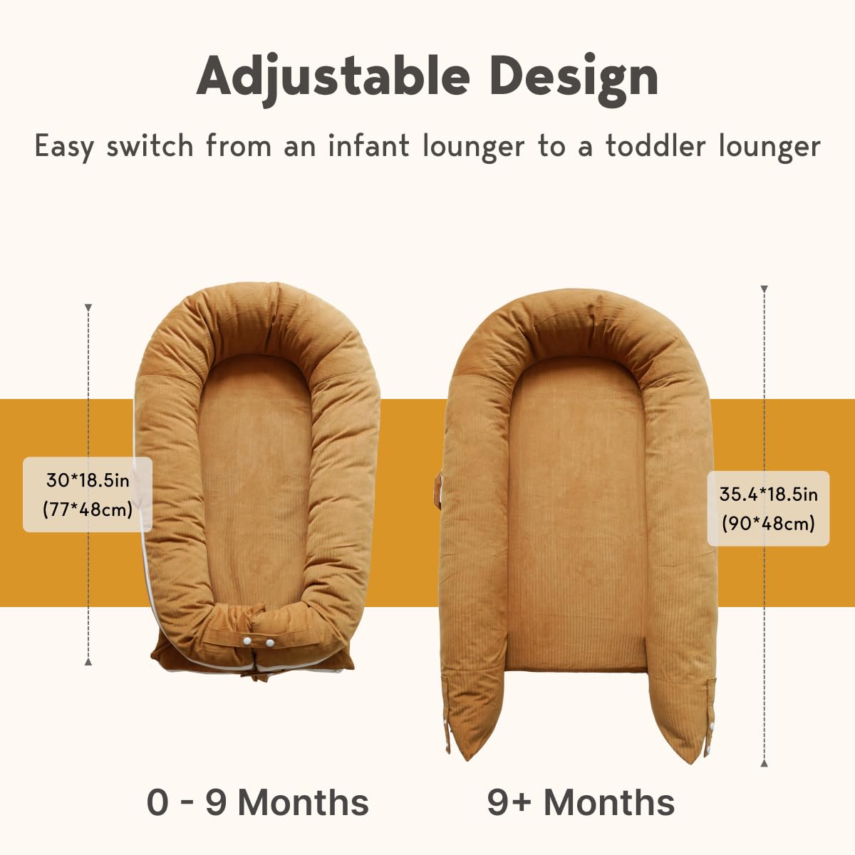 Premium Baby Lounger & Co-Sleeper - 100% Cotton Portable Infant Nest for Newborns 0-12 Months | Breathable & Safe Sleeping Bed for Boys & Girls | Perfect for Nursery, Travel & On-the-Go Parents (Golden Brown)