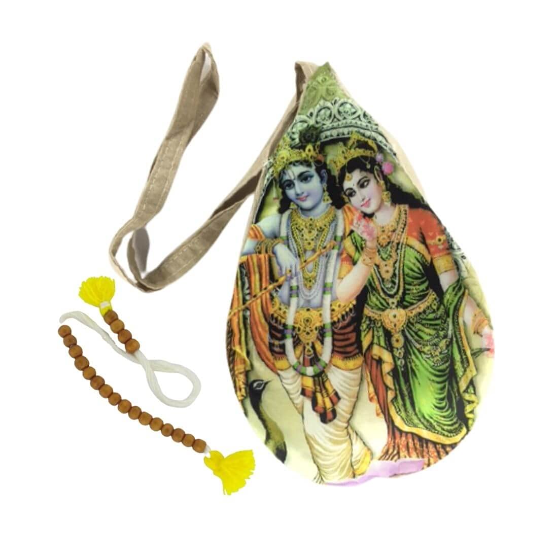 MAYAPURI Radha Krishna Printed Gomukhi Japa Meditation Bag with Bead Counter - Spiritual Chanting Pouch for Hindu Prayer, Yoga & Mantra Practice