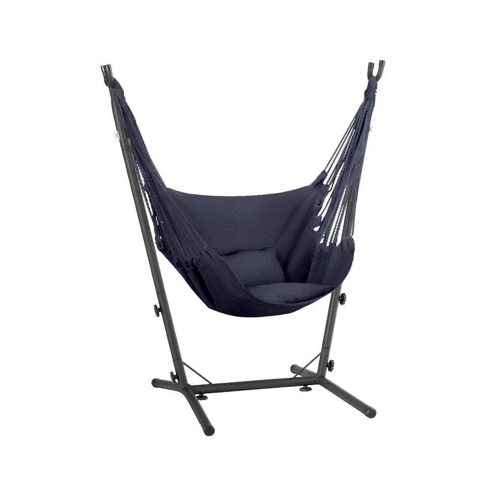 Comfortable Grey Hammock Chair with Stand for Outdoor Camping, Backyard Relaxation & Patio Lounging - Perfect for Garden, Balcony and Indoor Use