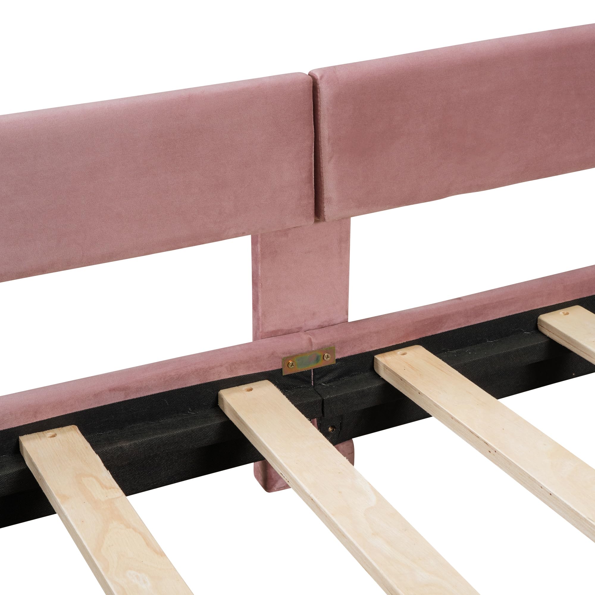 Harper & Bright Designs Upholstered Twin Daybed Frame for Kids - Velvet Twin Bed with Classic Striped Headboard, Sturdy Wood Frame for Boys & Girls - Pink (Perfect for Bedrooms, Playrooms & Guest Rooms)
