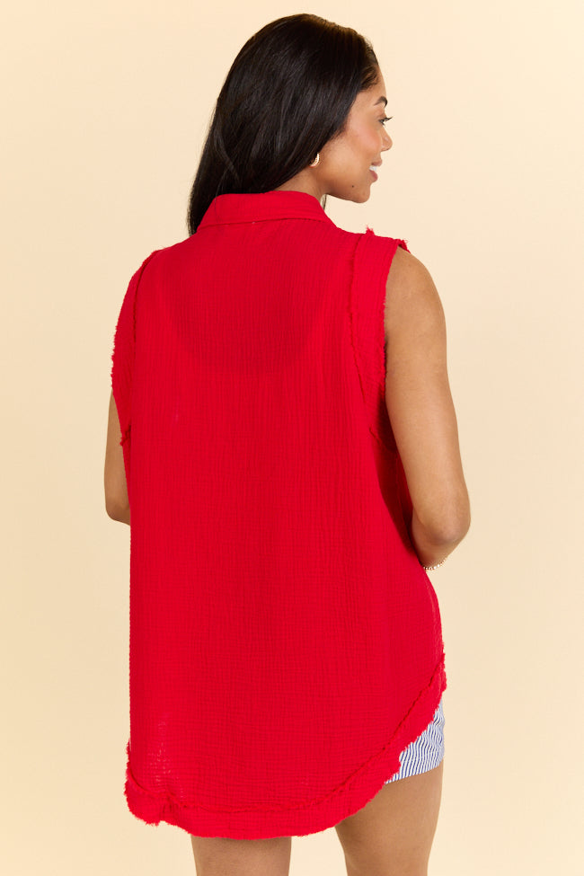 Every Moment Matters Red Gauze Tank Top - Women's Boho Summer Beachwear for Casual Outings & Music Festivals