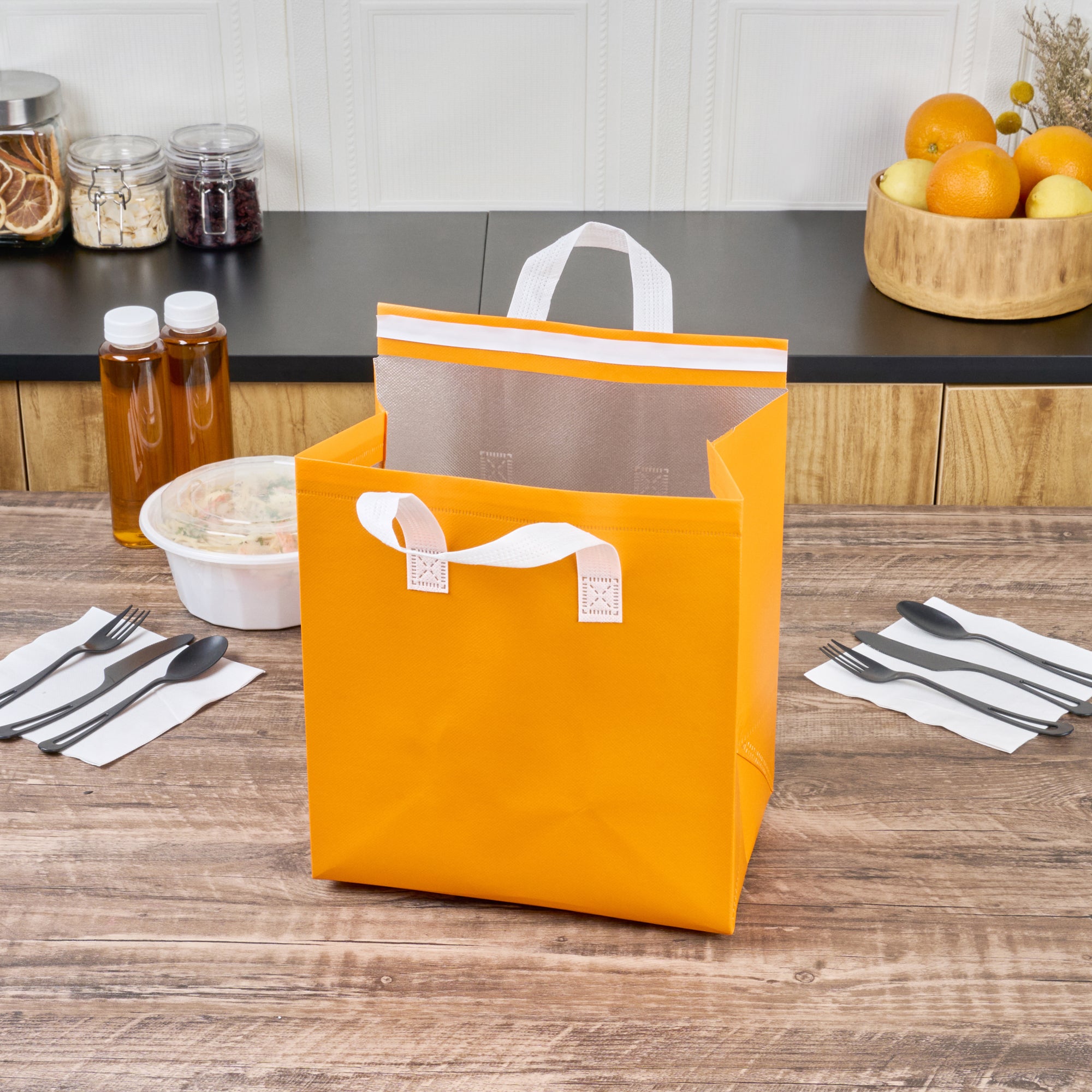 Insulated Orange Take Out Bags - Tamper Evident Food Delivery Bags (10.25