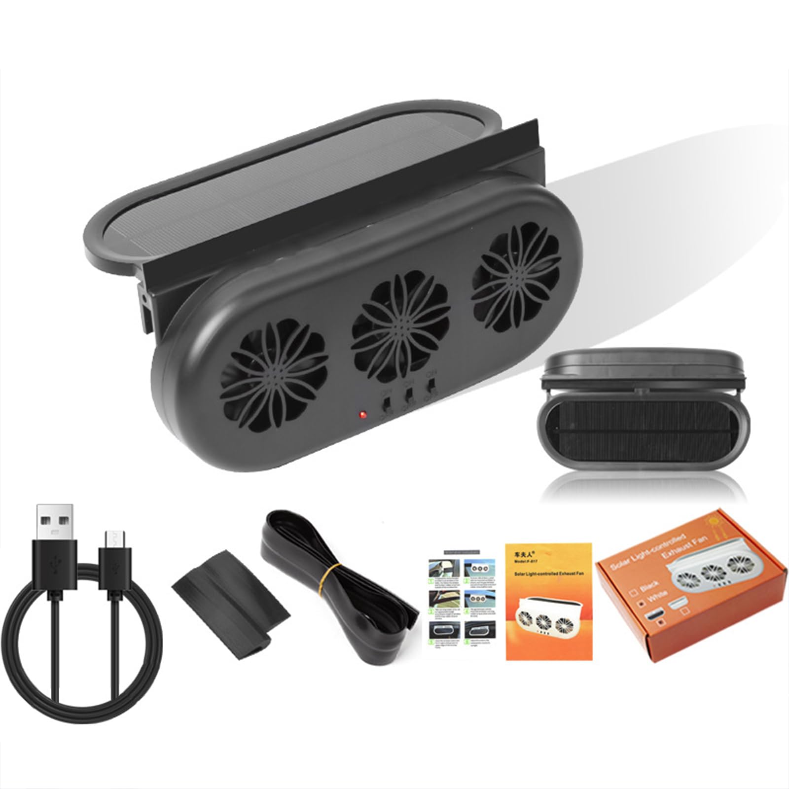 Solar Powered Car Exhaust Fan - 3 Outlet Auto Ventilation Cooler for Vehicle Windows, Radiator & Interior Cooling | Perfect for Summer Heat & Parking Ventilation (Black)