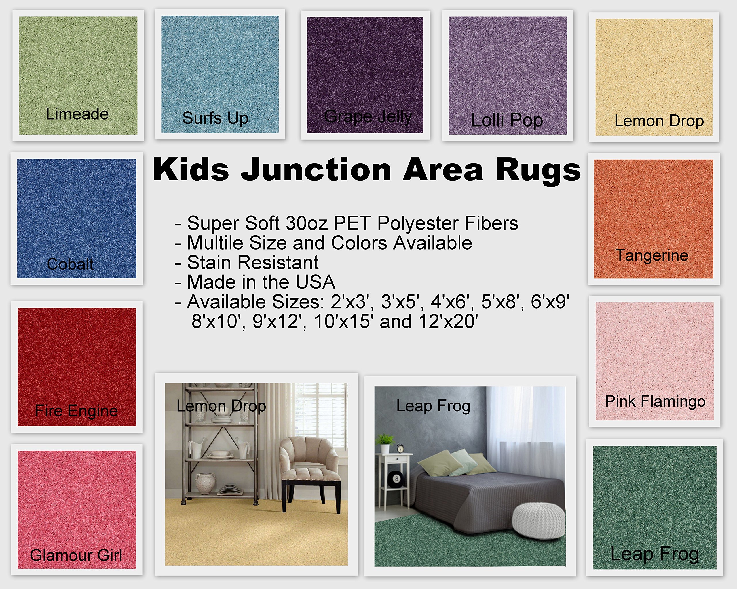 Kids Junction Area Rugs - 5'x8' Non-Slip Playroom Rug in Lemon Drop Yellow | Vibrant Nursery & Bedroom Carpet for Boys & Girls | Soft Educational Floor Mat for Toddler Play Areas & Daycare Centers