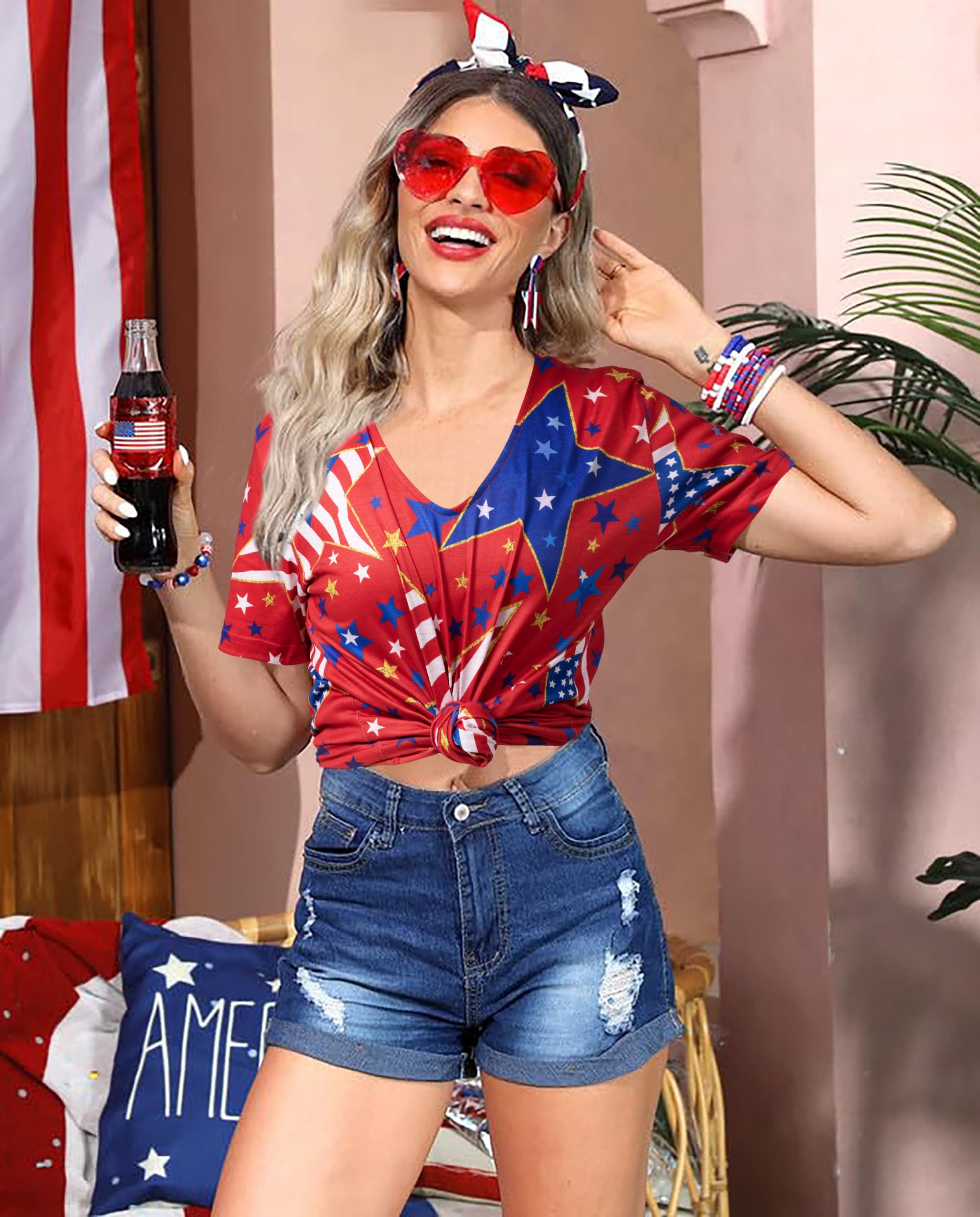 American Flag Shirt for Women | Patriotic USA Graphic Tee | Red White Blue Star Stripes T-Shirt | Funny Fourth of July Tops | Perfect for Independence Day Celebrations & Summer Outfits