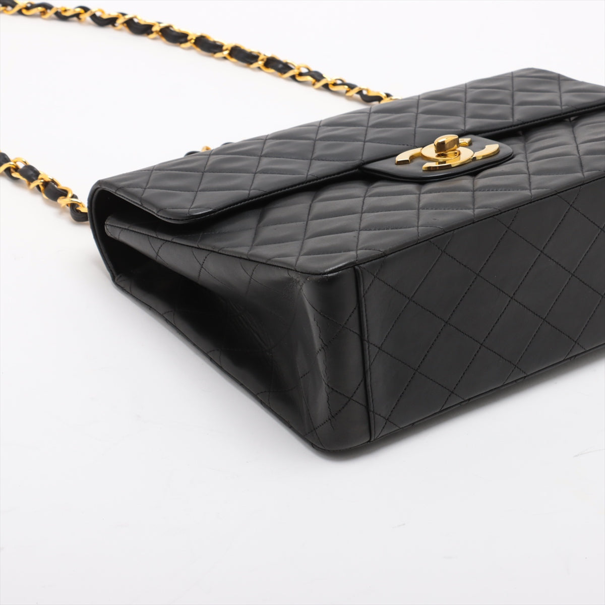 Chanel CC Logo Matelasse 34 Maxi Lambskin Single Flap Double Chain Shoulder Bag Black - Luxury Designer Handbag for Women | Perfect for Evening Events, Parties & Special Occasions