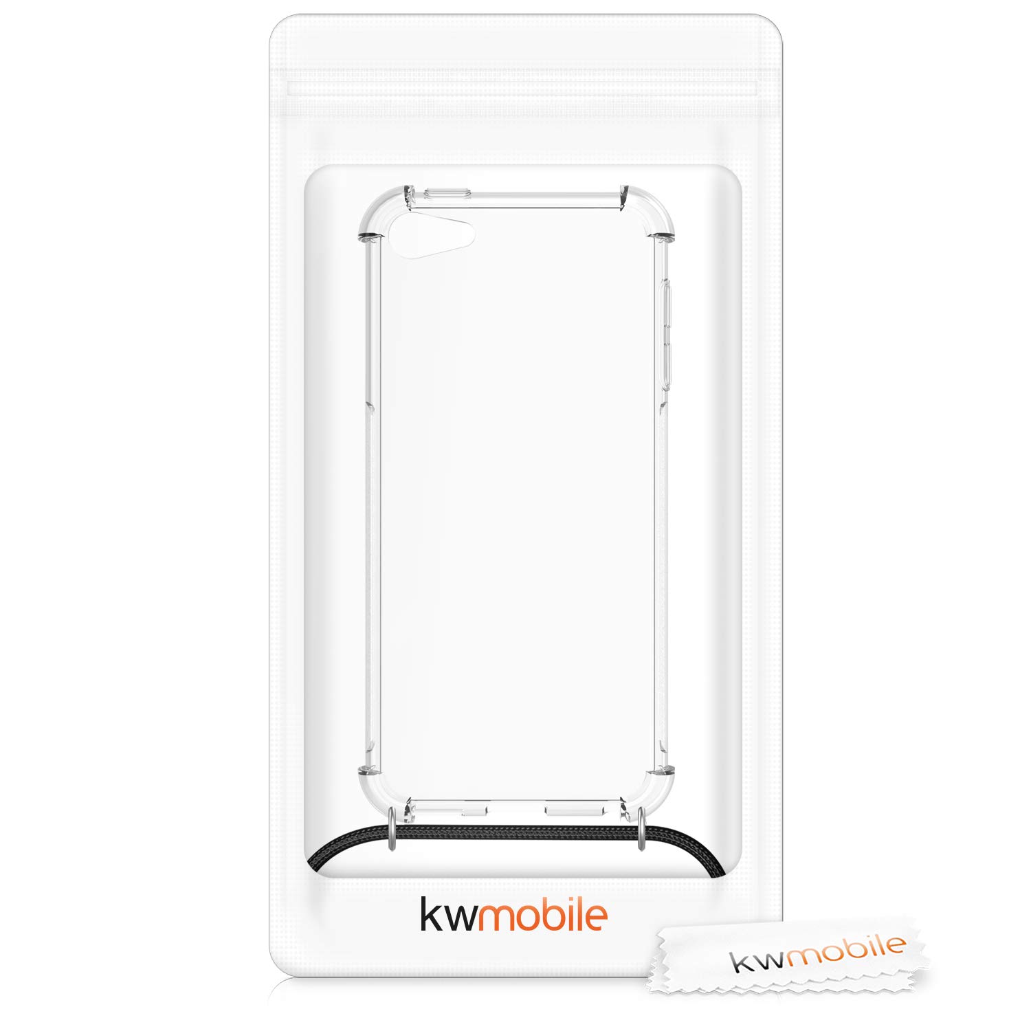 kwmobile Clear TPU Crossbody Case for Apple iPod Touch 6th & 7th Generation - Protective Cover with Adjustable Neck Strap (Transparent/Black) - Perfect for Travel, School & Everyday Use