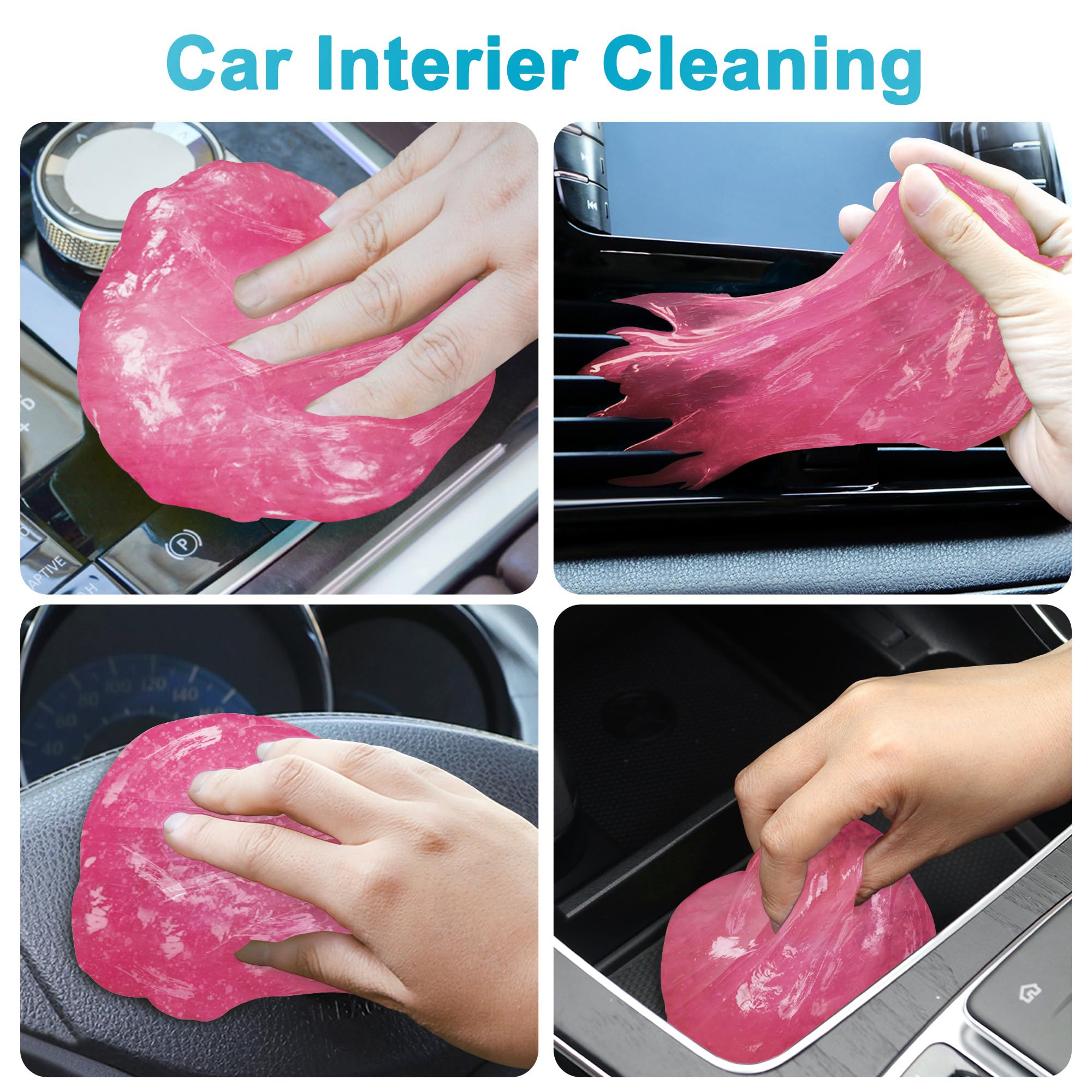 FiveJoy 4Pack Reusable Car Cleaning Gel - Interior Detailing Putty for Dust, Keyboard & Vent Cleaning - Durable Pink Slime Goop (640g/22.4oz) | Perfect for Car Interiors, Electronics & Hard-to-Reach Areas