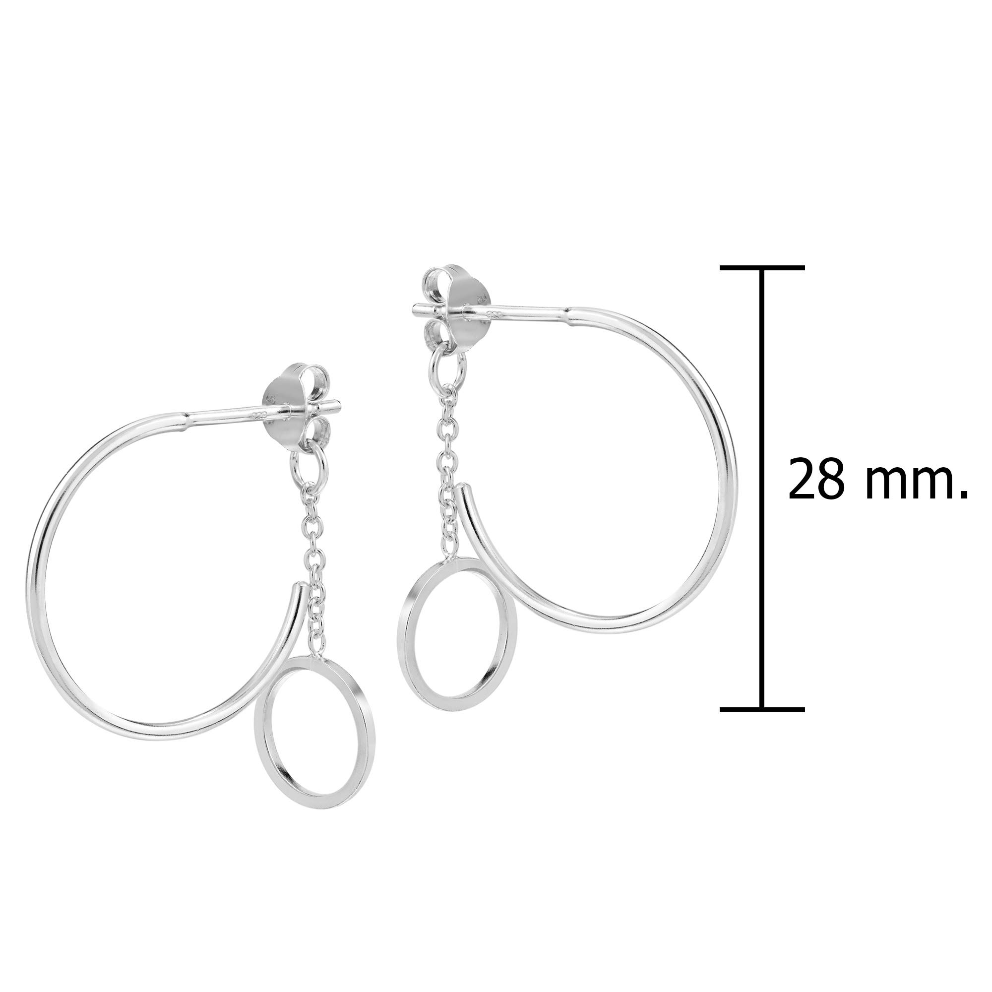 AeraVida .925 Sterling Silver Half Hoop Dangle Earrings for Women - Trendy Round Chain Back Drop Earrings for Party, Wedding & Everyday Wear