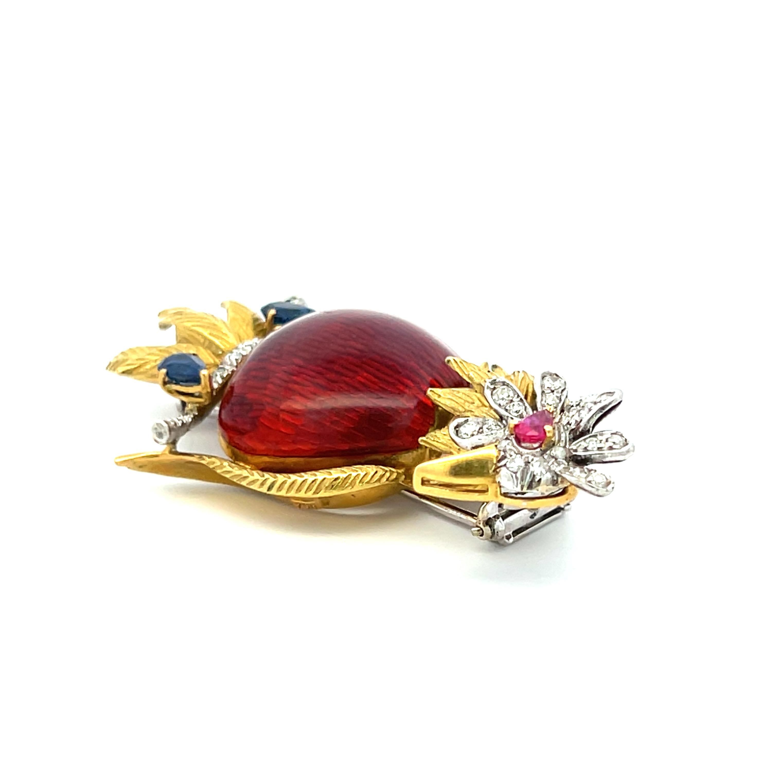 0.40 Carat Natural Sapphire & Ruby with 0.25 Carat Diamond 18K Yellow Gold Brooch Pin - Elegant Jewelry Gift for Women, Perfect for Weddings, Anniversaries & Special Occasions
