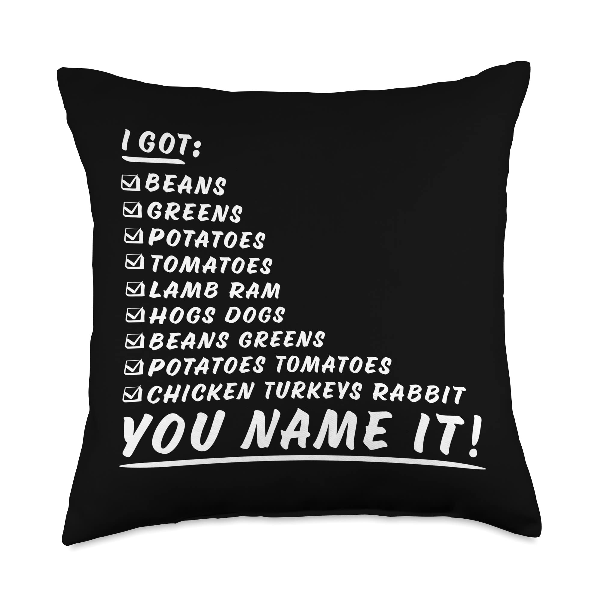 Thanksgiving Song Throw Pillow 18x18 - Funny Vegetable Design with Green Beans, Potatoes & Tomatoes - Perfect for Holiday Decor, Couch & Home Decor Gifts