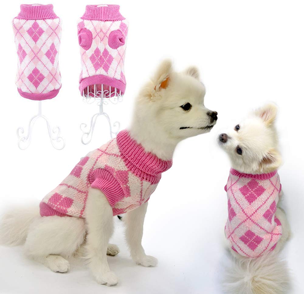 Warm Argyle Knitted Dog Sweater for Small, Medium & Large Dogs - Cozy Fleece Puppy & Cat Clothes for Winter Outfits | Perfect for Indoor & Outdoor Walks, Pet Photos & Holiday Dressing