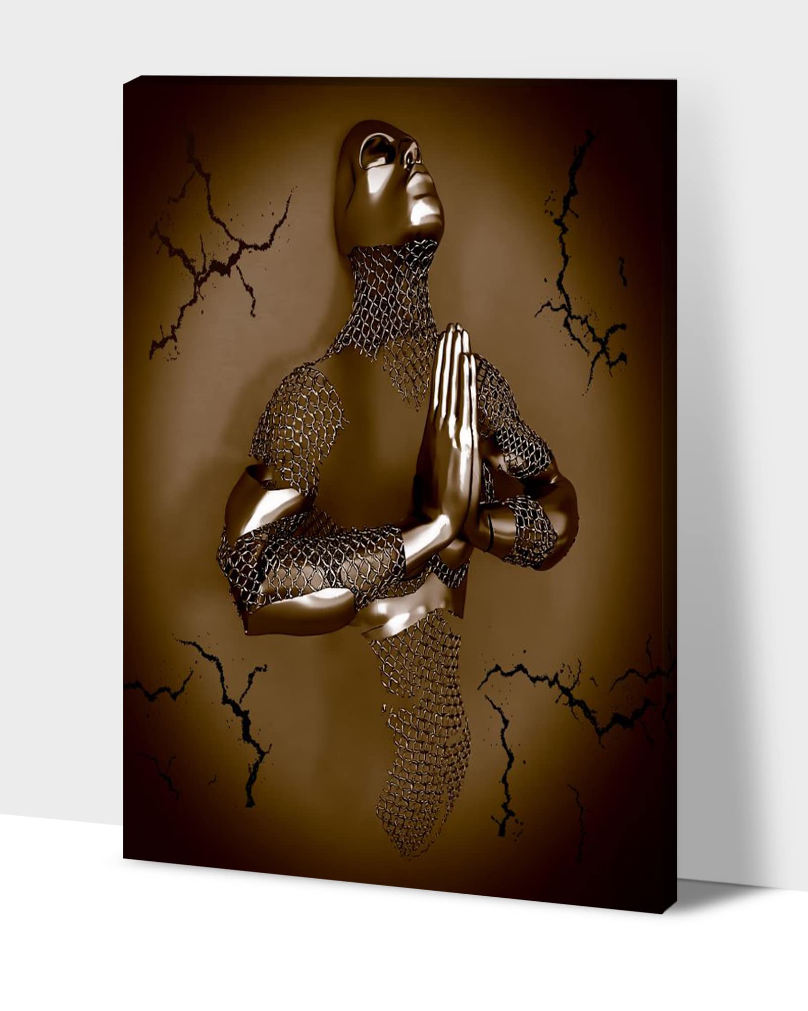 3D Metal Effect Love Heart Gray Canvas Wall Art - 28x40 Inches, Brown Yoga Pose Wall Decor for Living Room & Bedroom, Romantic Valentine's Day Gift for Couples | Perfect for Home Decor, Wedding Anniversary Present & Meditation Space Enhancement