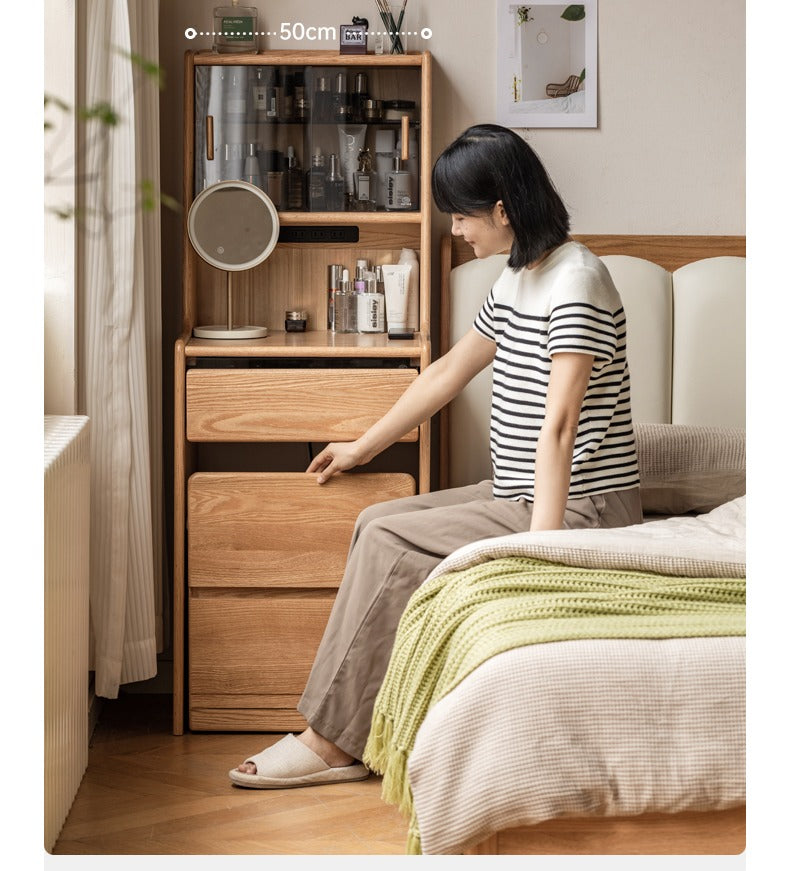 Solid Oak Wood Modern Minimalist Bedside Dressing Table - Perfect for Small Bedrooms & Apartment Vanity Areas