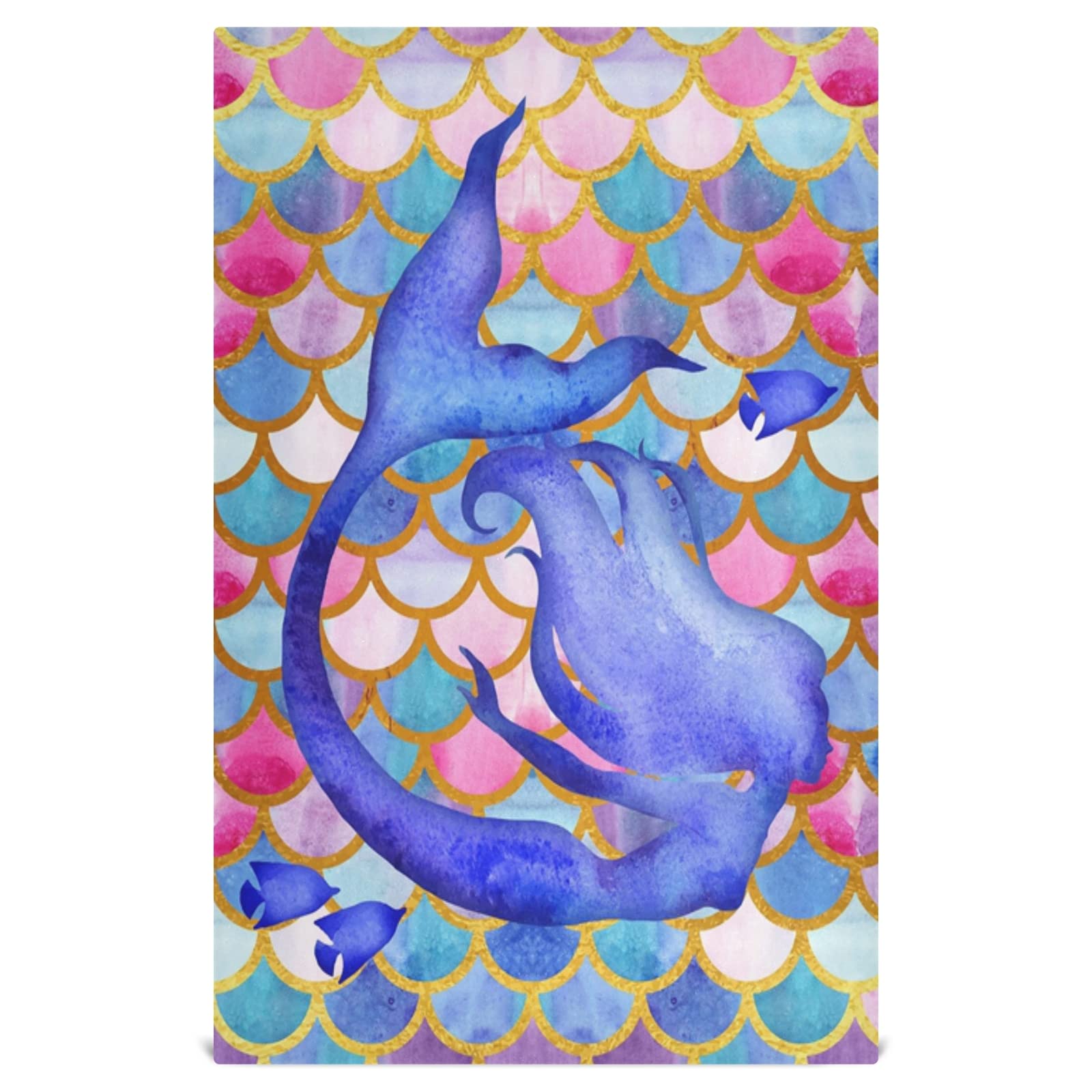Naanle Watercolor Mermaid Scales Kitchen Towels - 1 Pack Reusable Absorbent Dish Cloths, Hand Towels & Tea Towels (28x18 Inch) - Fast Drying for Kitchen, Bar & Household Cleaning