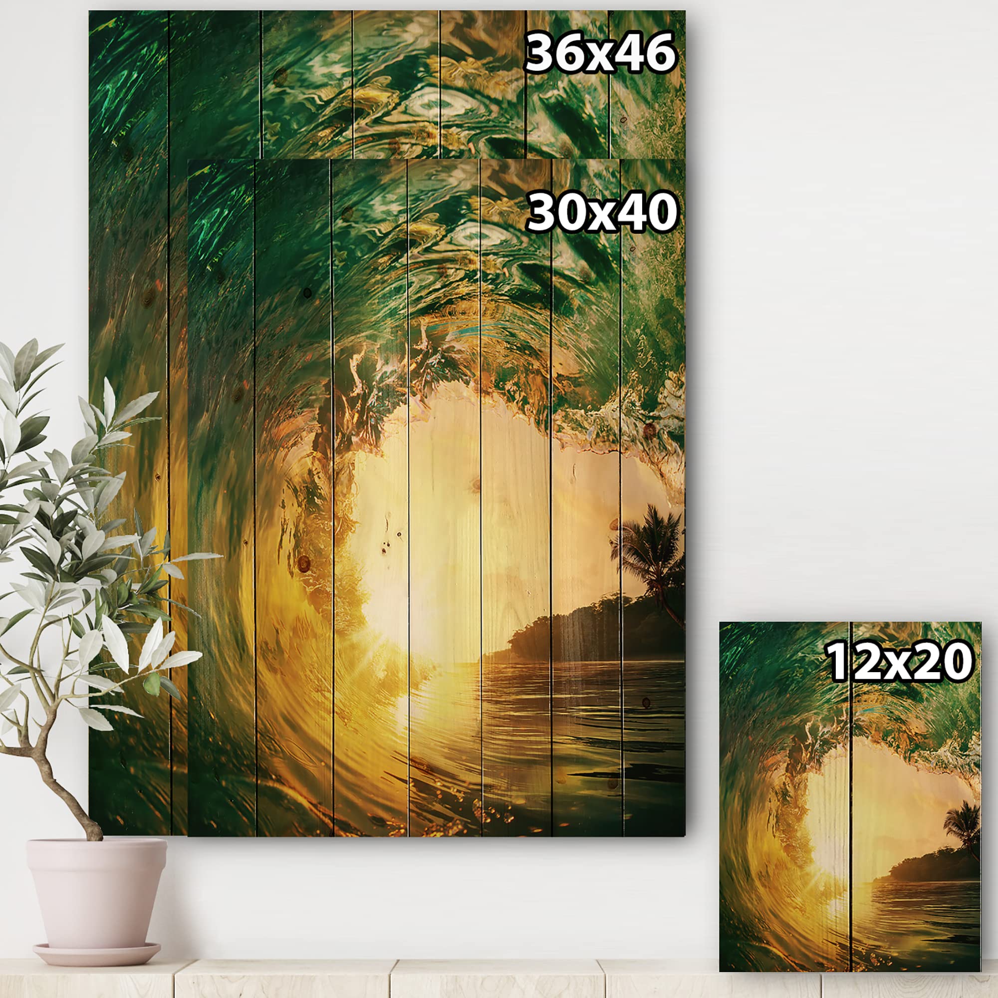 DesignQ Ocean Waves Wood Wall Art - Coastal Decor for Beach House