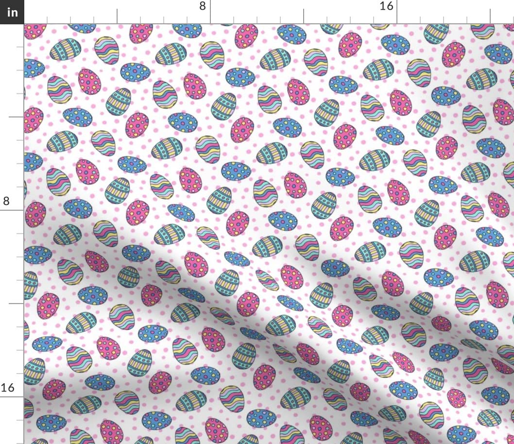 Easter Eggs Pink White Blue Spots Spring Pastel Printed Cotton Fabric by The Yard - Premium Petal Signature Cotton for Sewing, Quilting, Apparel, Crafts & Home Decor - Perfect for Easter DIY Projects, Spring Decorations and Baby Nursery Designs
