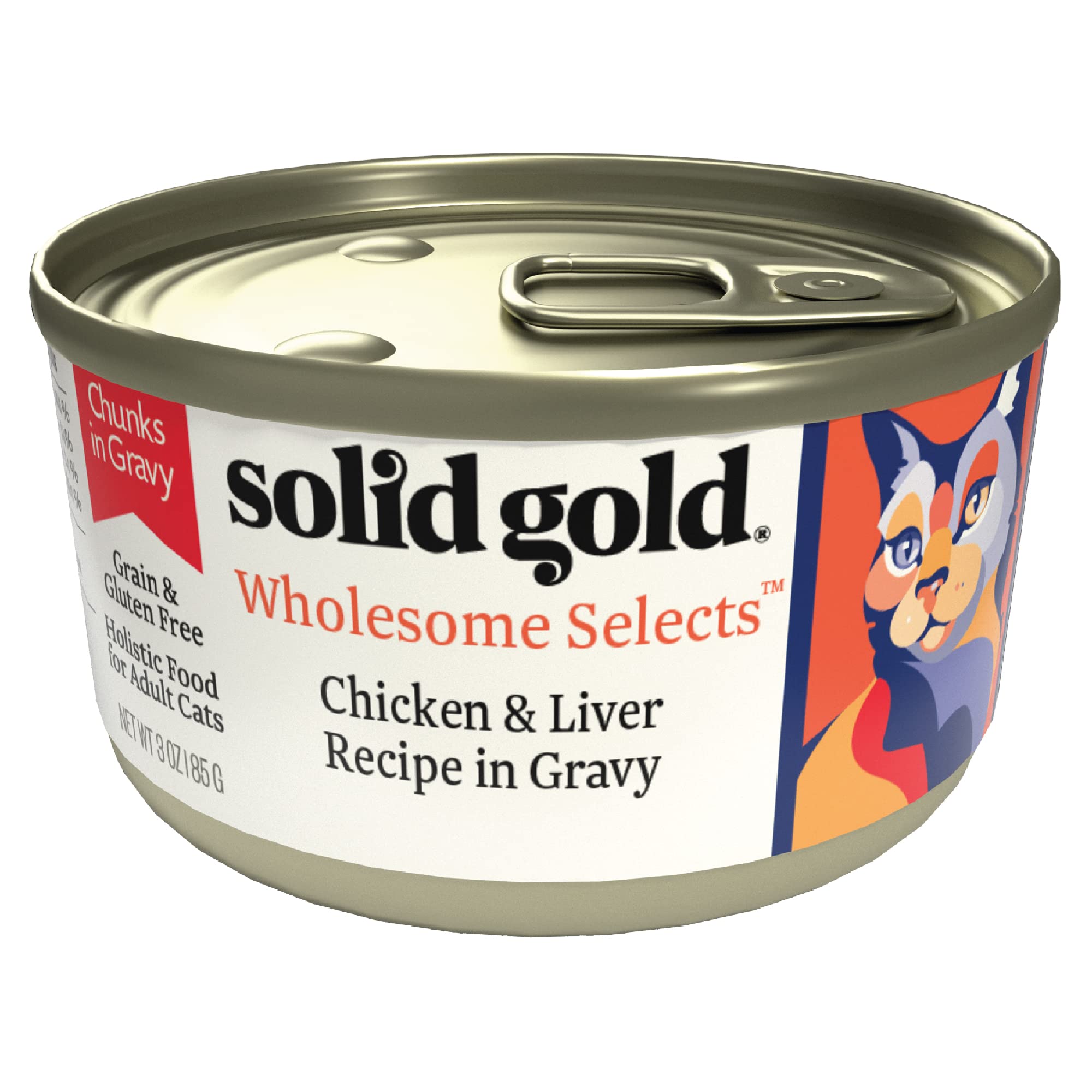 Premium Solid Gold Wholesome Selects Wet Cat Food with Chicken Liver Chunks - Grain-Free Canned Cat Food for Adult & Senior Cats, 24-Pack - Perfect for Weight Management & Picky Eaters