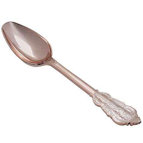 Rose Gold Plastic Spoons 10-Piece Set - Elegant Baroque Design for Wedding Receptions, Baby Showers, Bridal Parties & Anniversary Celebrations | Perfect for Holiday Dinner Tables & Catering Events