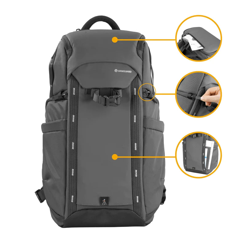 VEO Adaptor R48 Gray Camera Backpack with USB Charging Port & Rear Access - Waterproof DSLR Bag for Photographers, Travel & Outdoor Adventures
