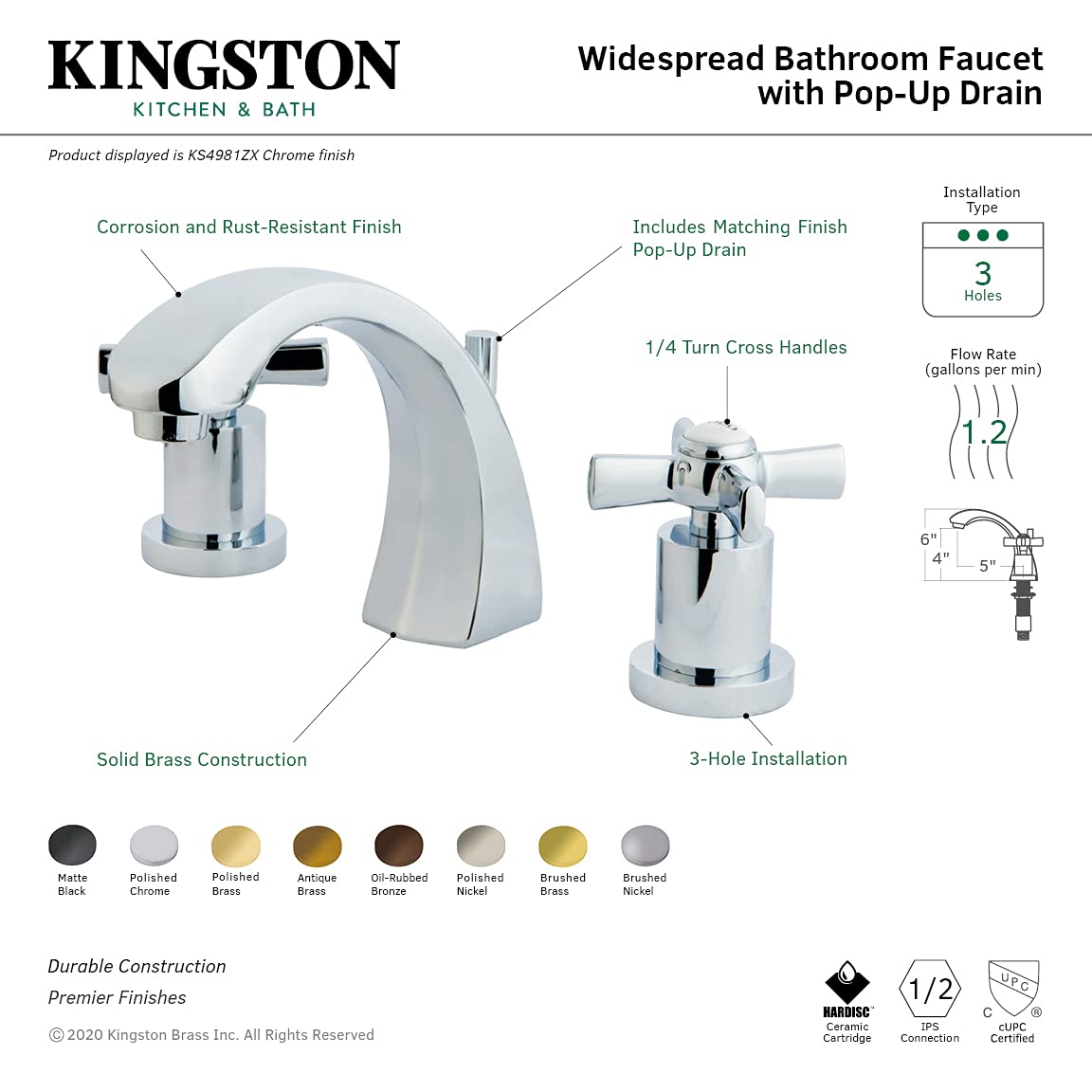 KINGSTON BRASS KS4985ZX Millennium 8 to 16-Inch Widespread Bathroom Faucet with Brass Pop-Up Drain, Oil Rubbed Bronze Finish - Perfect for Modern Vanities and Powder Rooms