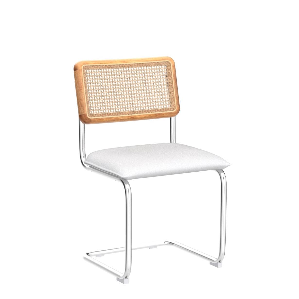 ONEVOG Set of 2 Upholstered Boucle Dining Chairs - Sturdy Rubber Wood Frame with Natural Cane Back & Chrome Base - Comfortable Kitchen Chairs for Dining Room, Club, Waiting Room, Restaurant, Office or Home Decor