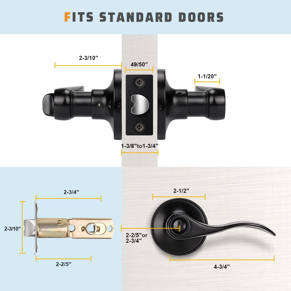 KNOBWELL 6 Pack Matte Black Privacy Door Knobs - Interior Door Handles with Lock for Bathroom & Bedroom, Reversible for Right/Left Handed Doors | Modern Home Security & Privacy Solution