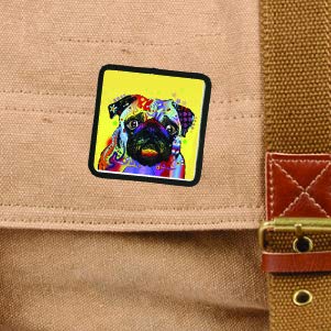 Dean Russo Pug Art Peel & Stick Decorative Patch - Adhesive Iron-On Applique for Jackets, Bags & DIY Crafts