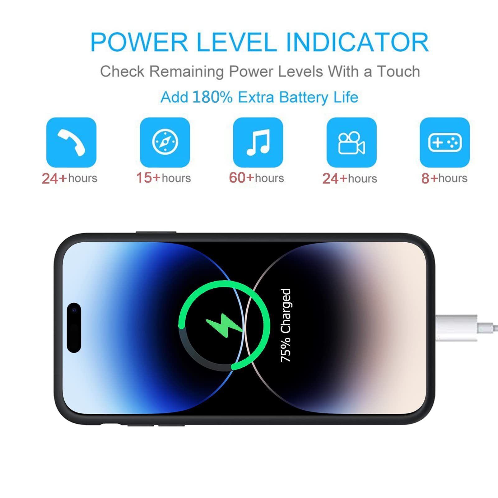 8500mAh Slim Battery Case for iPhone 14 Pro Max (6.7 inch) - Wireless Charging Compatible Protective Charger Case | Portable Rechargeable Power Pack for Travel, Work & Outdoor Activities (Black)
