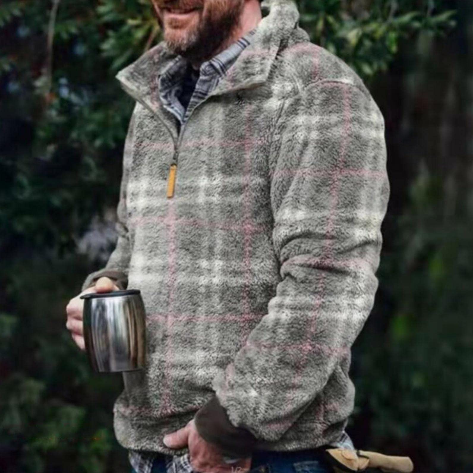 Men's Sherpa Lined Hoodie - Winter Warm Plaid Aztec Print Pullover Sweatshirt with Turtleneck | Cozy Fleece Jacket for Outdoor Activities & Casual Wear