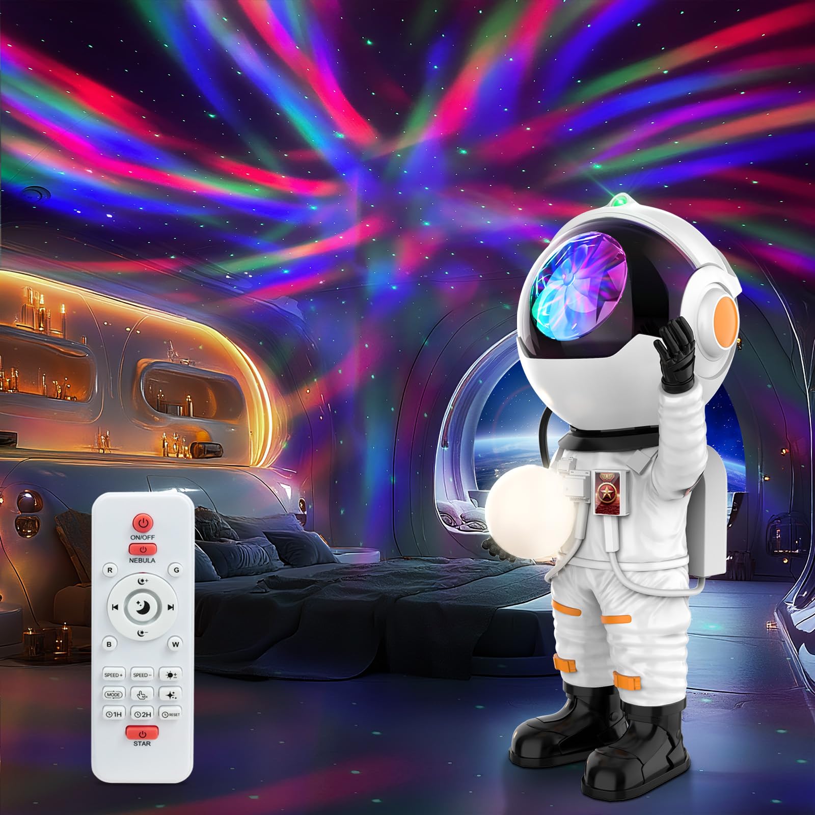 Rossetta Astronaut Galaxy Projector - Starry Night Light for Bedroom & Kids Room with Timer & Remote Control | Space-Themed Room Decor, Home Decoration & Unique Gift for Adults, Teens (Christmas, Birthday) | Perfect for Relaxation, Meditation & Creating a Dreamy Atmosphere