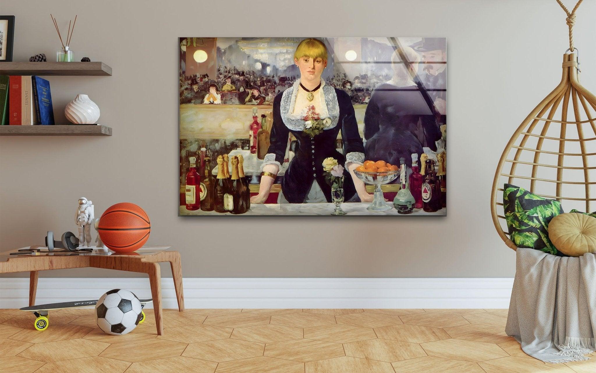 Édouard Manet 'A Bar at the Folies Bergère' Glass Wall Art - Premium Framed Canvas Print for Home & Office Decor - Perfect for Living Room, Bedroom, or Gallery Wall Display
