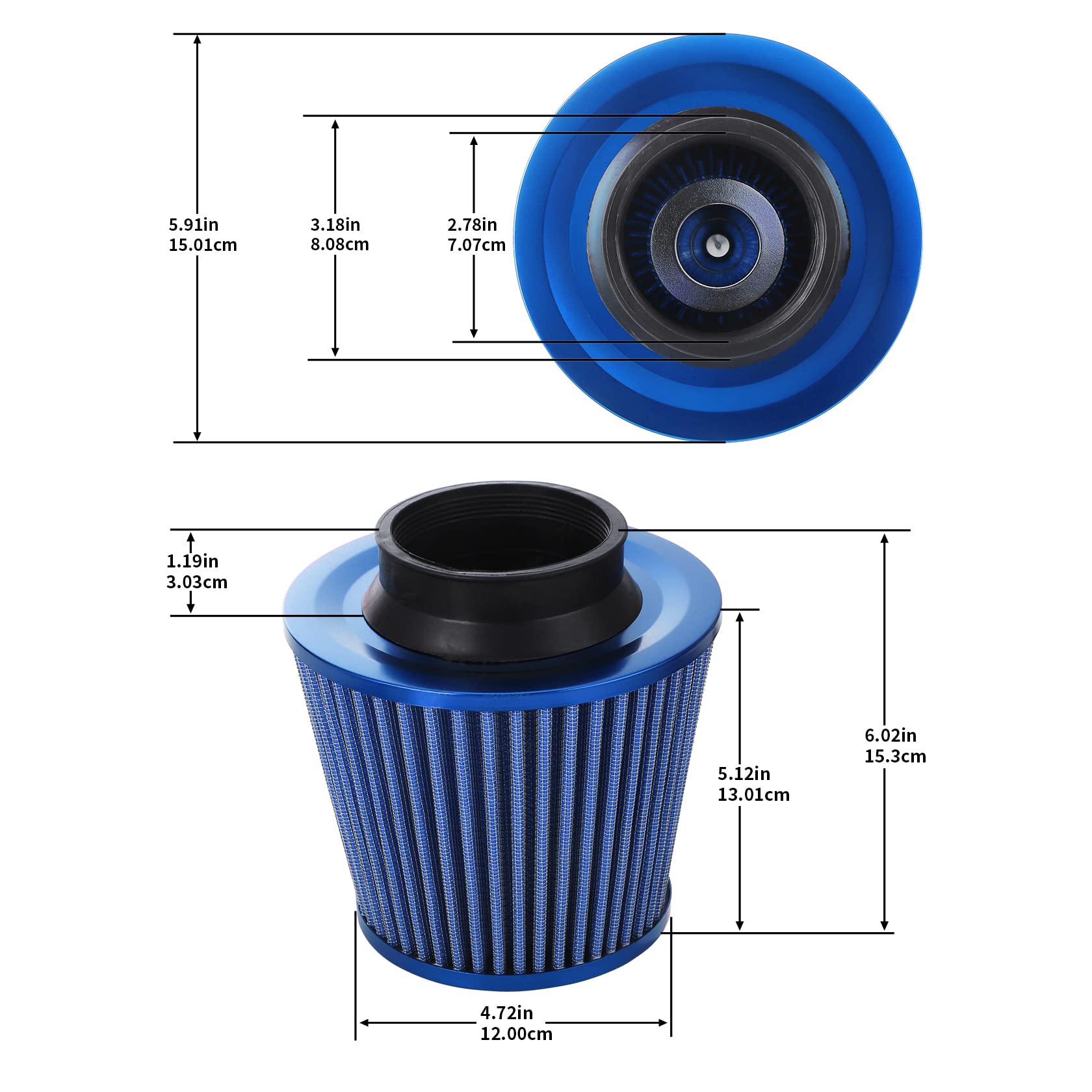 High Flow 76mm Cold Air Intake Kit with Aluminum Pipe & Air Filter - Compatible with Turbocharged Cars - Improves Engine Performance & Acceleration for Racing & Street Driving