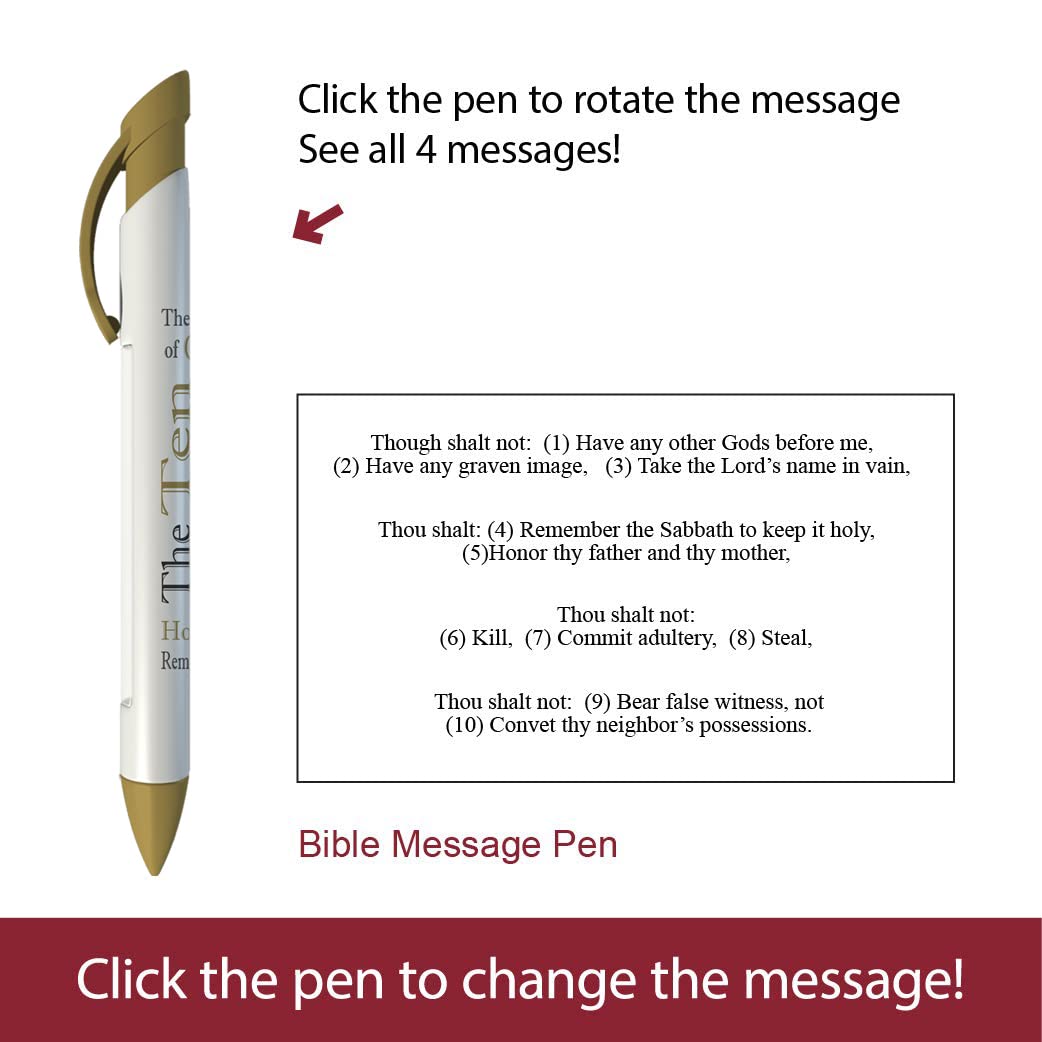 Bible Scripture Pens Set - 10 Commandments & Books of the Bible Rotating Message 6-Pack (36070) - Perfect for Christian Gifts, Bible Study & Church Events