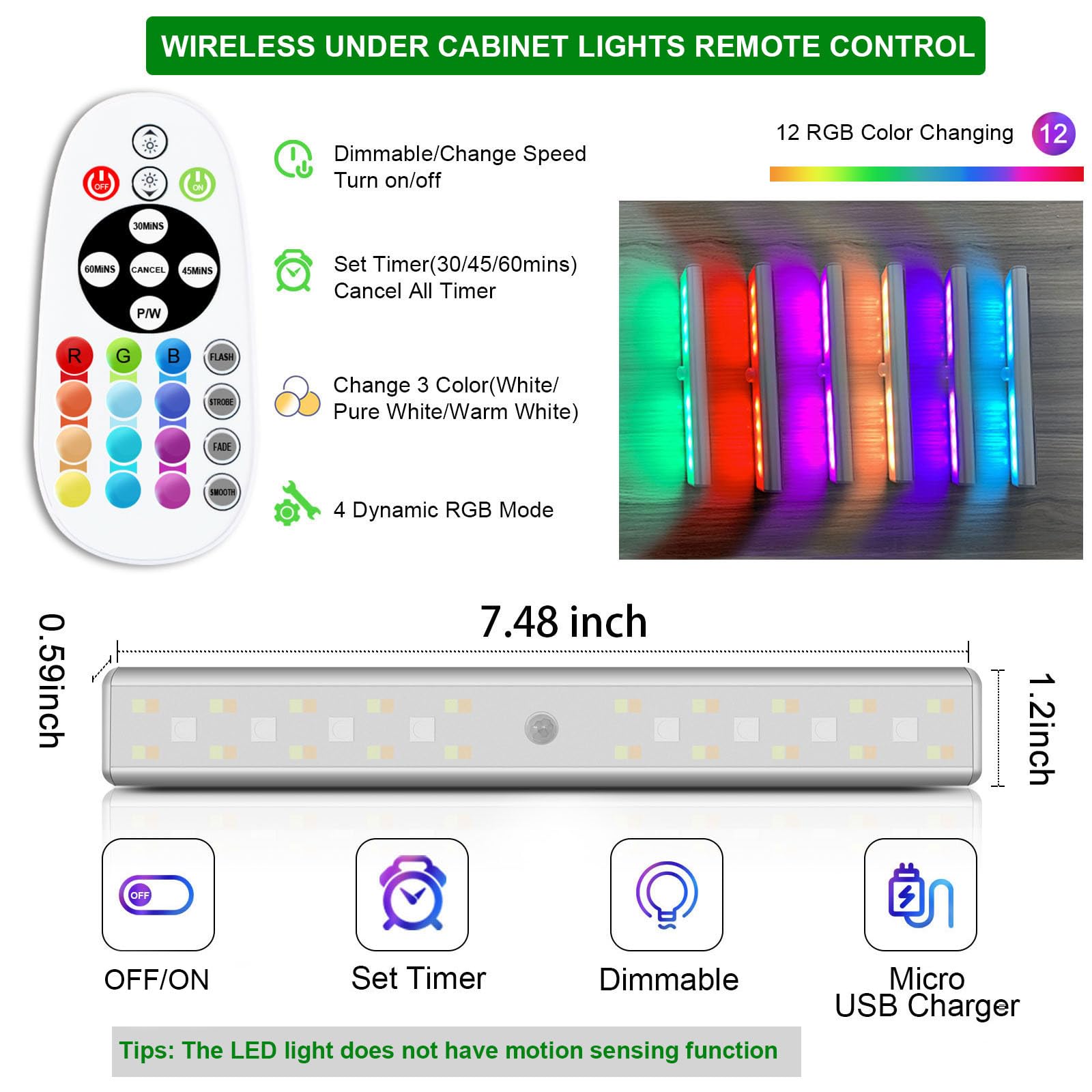 SZOKLED Wireless Under Cabinet Lights - 48 LED Rechargeable Dimmable Closet Lighting with Remote Control, Stick-On Under Counter Lights for Kitchen, Shelf, Pantry & Desk (4 Pack) - Perfect for Home, Office & DIY Projects
