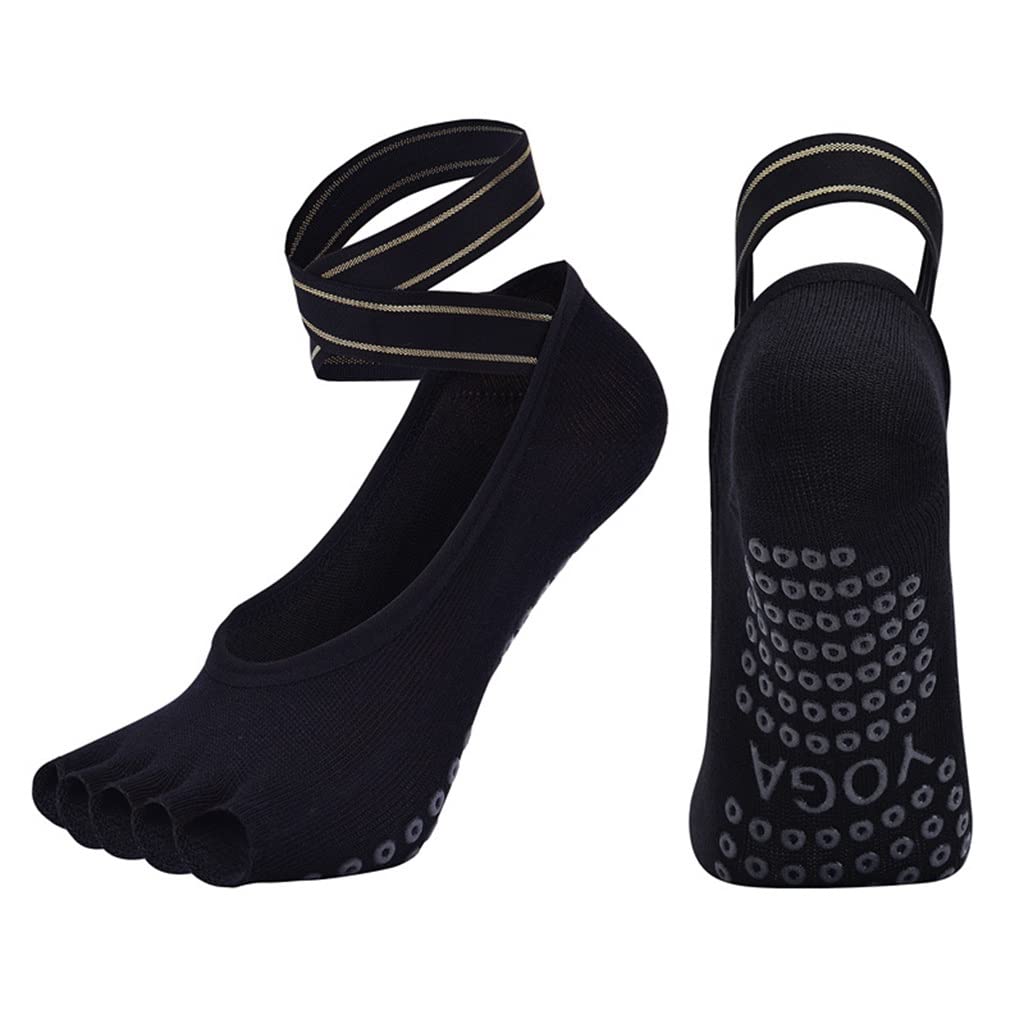 Non-Slip Toeless Yoga Socks for Women - Grippy Barre Dance & Pilates Socks with Adjustable Straps | Perfect for Gym, Fitness & Home Workouts (Color: E, Size: US 4.5-8.5)