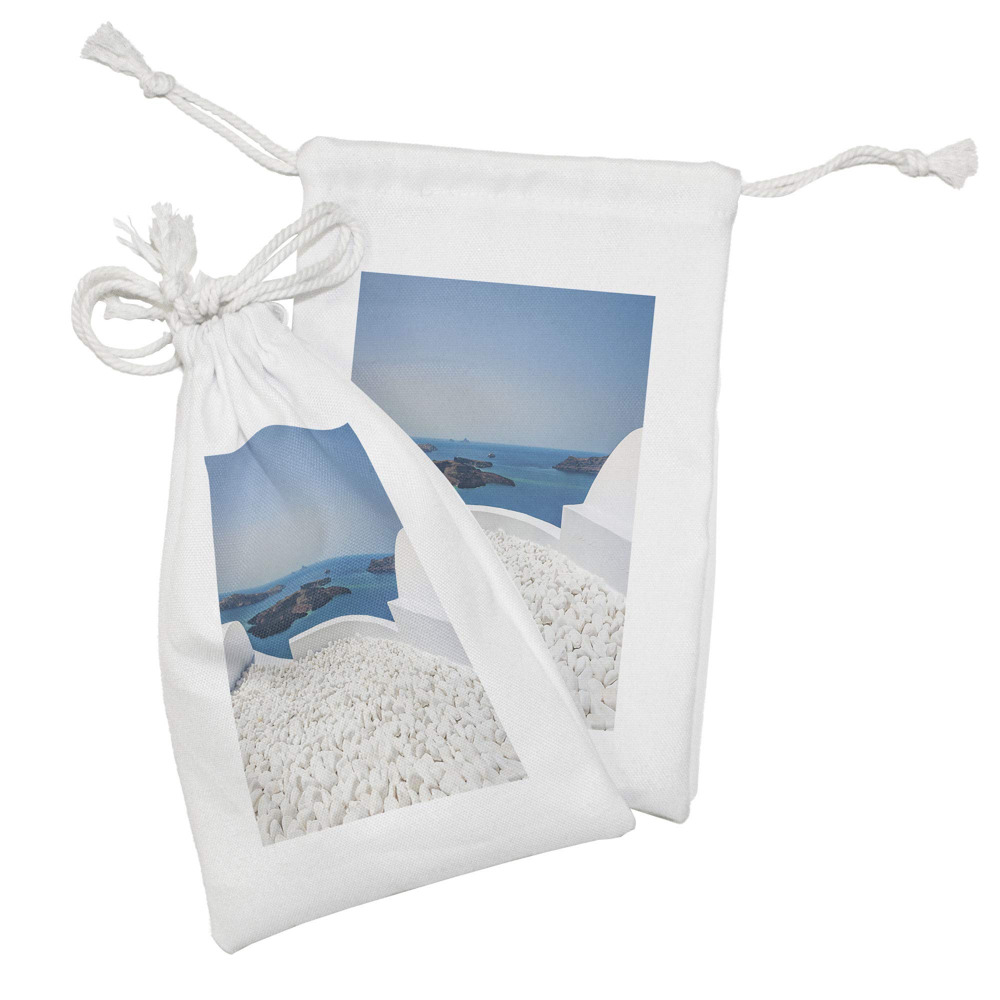 Ambesonne Travel Fabric Pouch Set of 2 - Santorini Greece Landscape Drawstring Bags (9