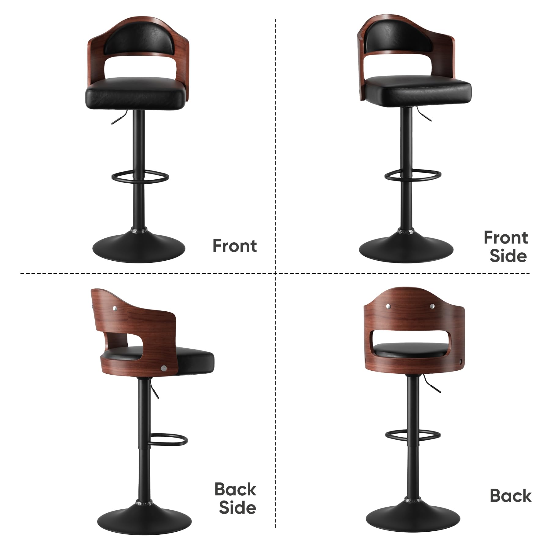**3-Piece Swivel Bar Stool Set - Adjustable Height 24.5-33.5 Inch, PU Leather Upholstered Wooden Bar Stools with Backrest & Footrest - Perfect for Kitchen Island, Home Bar, Dining Room & Breakfast Nook**
