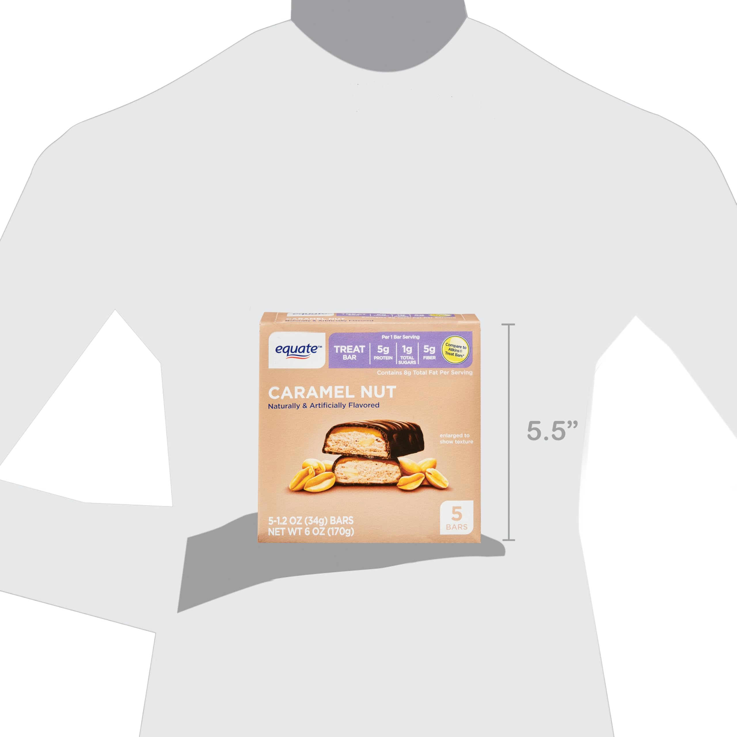 Equate Caramel Nut Treat Bar - 5 Count Pack | Healthy Snack for Energy & On-the-Go | Perfect for Office, Hiking & Gift Giving