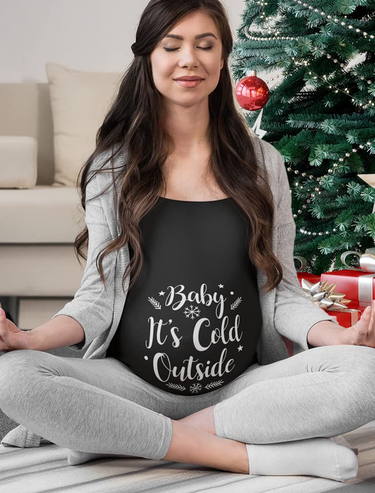 Tstars Christmas Pregnancy Shirt - 'Baby It's Cold Outside' Maternity Long Sleeve Top for Holiday Photos & Winter Family Gatherings