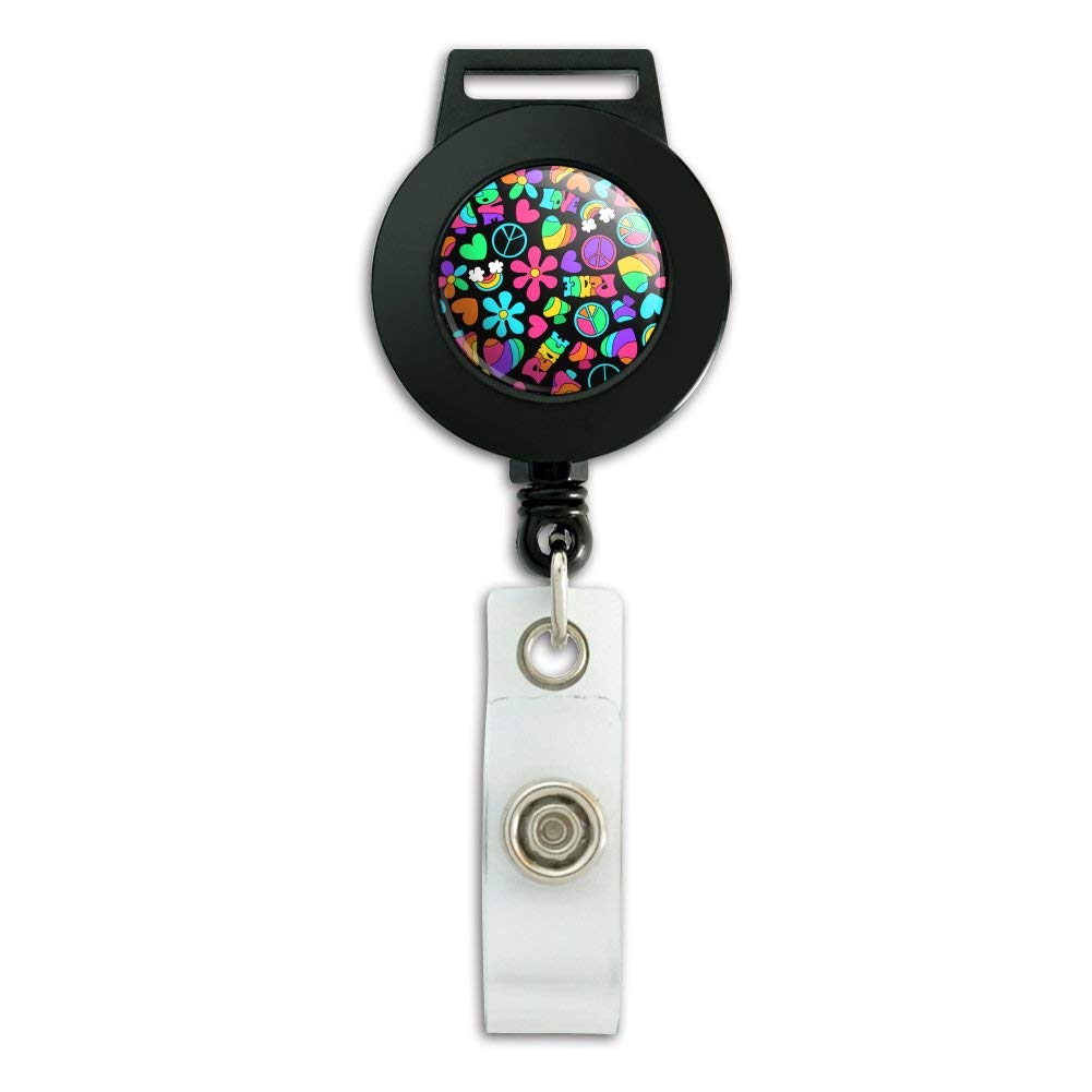 Retractable Badge Reel with Groovy Hippie Peace & Love Design - Durable ID Card Holder for Work, Events & Conventions (Ideal for Nurses, Teachers & Office Professionals)