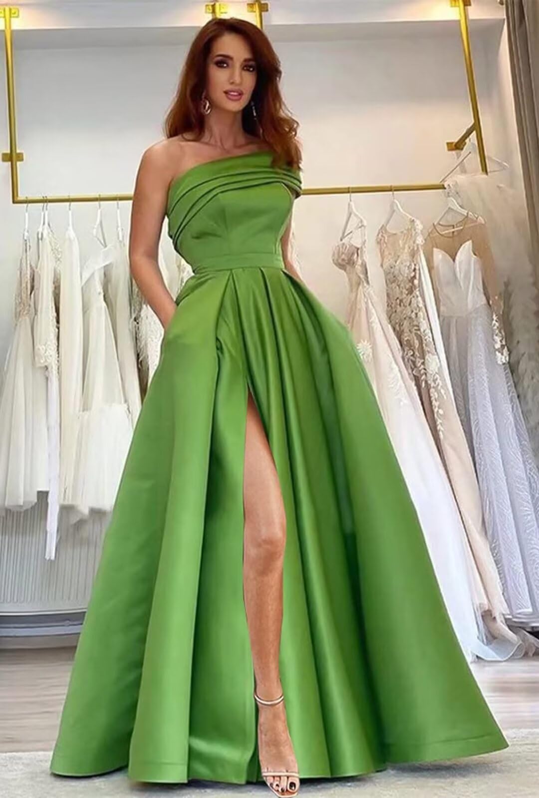 Elegant A-Line Satin Prom Dress for Women - Off Shoulder One-Shoulder Neck Formal Gown, Sleeveless Long Evening Dress for Homecoming, Wedding, Party & Special Occasions