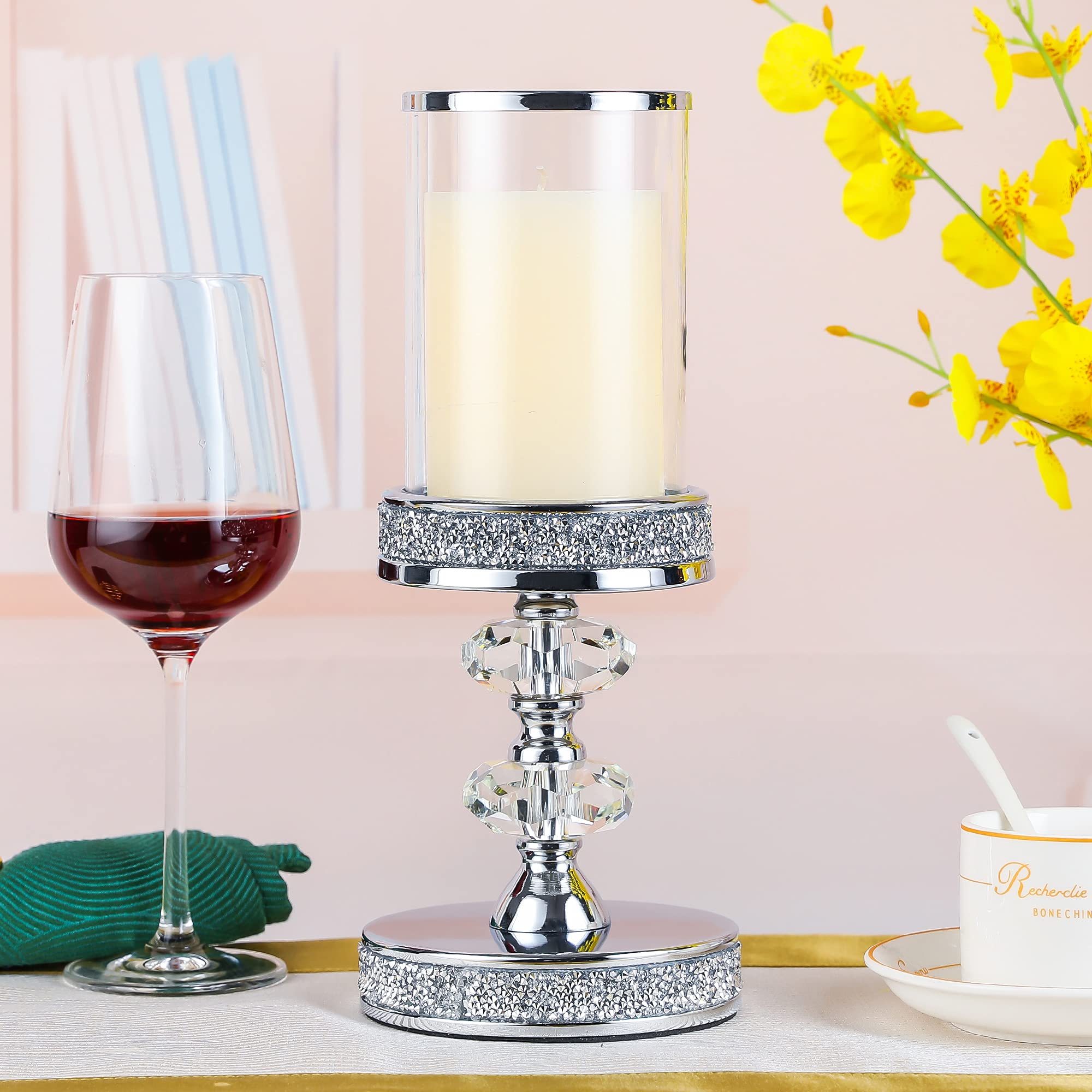 Elegant Crystal Pillar Candle Holders for Home Decor - Wedding & Event Centerpieces, Coffee Table Candlesticks (Set of 2) - Perfect for Romantic Dinners, Spa Relaxation, and Holiday Decorations