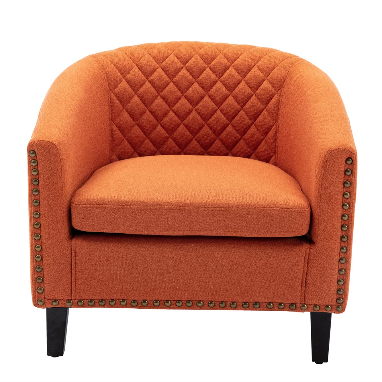 SSLine Classic Upholstered Accent Armchair - Soft Fabric Barrel Club Chair with Solid Wood Legs & Nailhead Trim - Comfortable Living Room Sofa, Office Guest Chair & Bedroom Seating (Orange) - Perfect for Cozy Reading Nooks, Home Offices & Lounge Areas