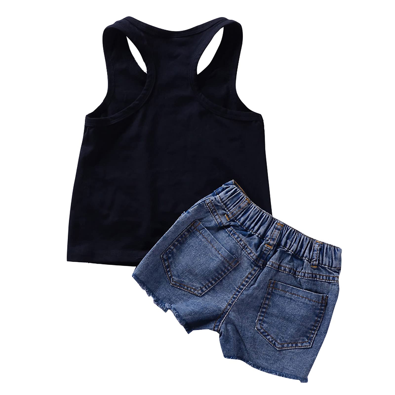 Camidy 1-8T Toddler Girl Summer Outfit Set - Sleeveless Vest Top + Floral Denim Shorts | Cute Casual Playwear for Toddlers, Beach Vacation & Preschool Outfits