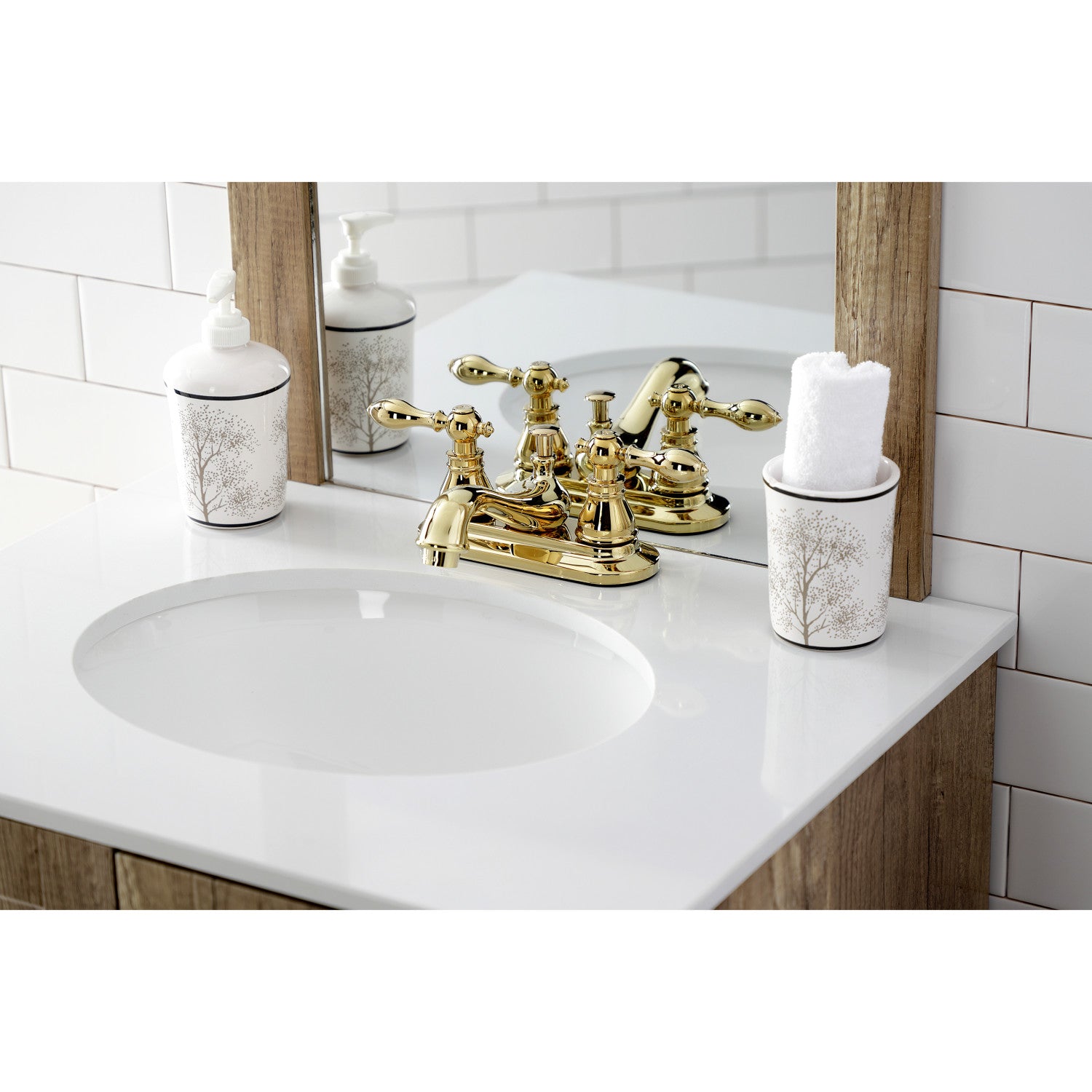 American Classic KB602ACL Double Handle 3-Hole Deck Mount 4-Inch Centerset Bathroom Faucet with Pop-Up Drain - Polished Brass Finish for Bathroom Sink & Vanity Installation